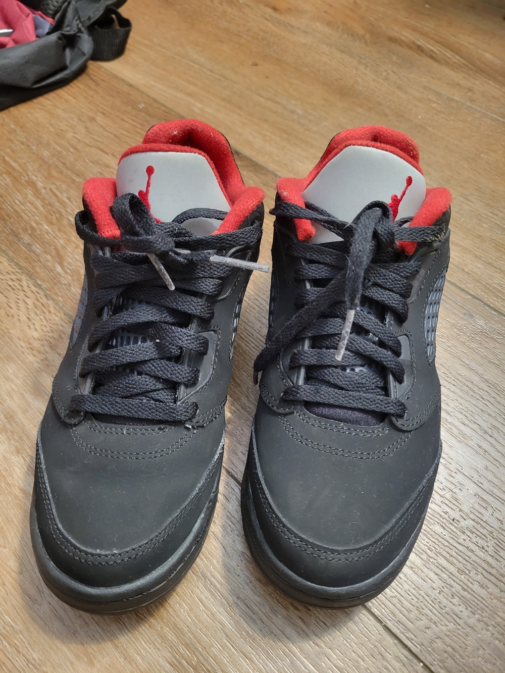 Jordans Kids Black and Red Mid-Top Sneakers